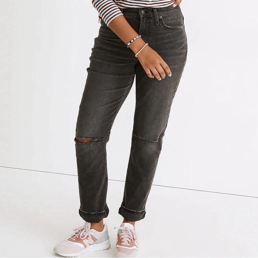 MADEWELL THE HIGH RISE SLIM BOYJEAN IN CATON WASH RIPPED KNEE EDITION 24